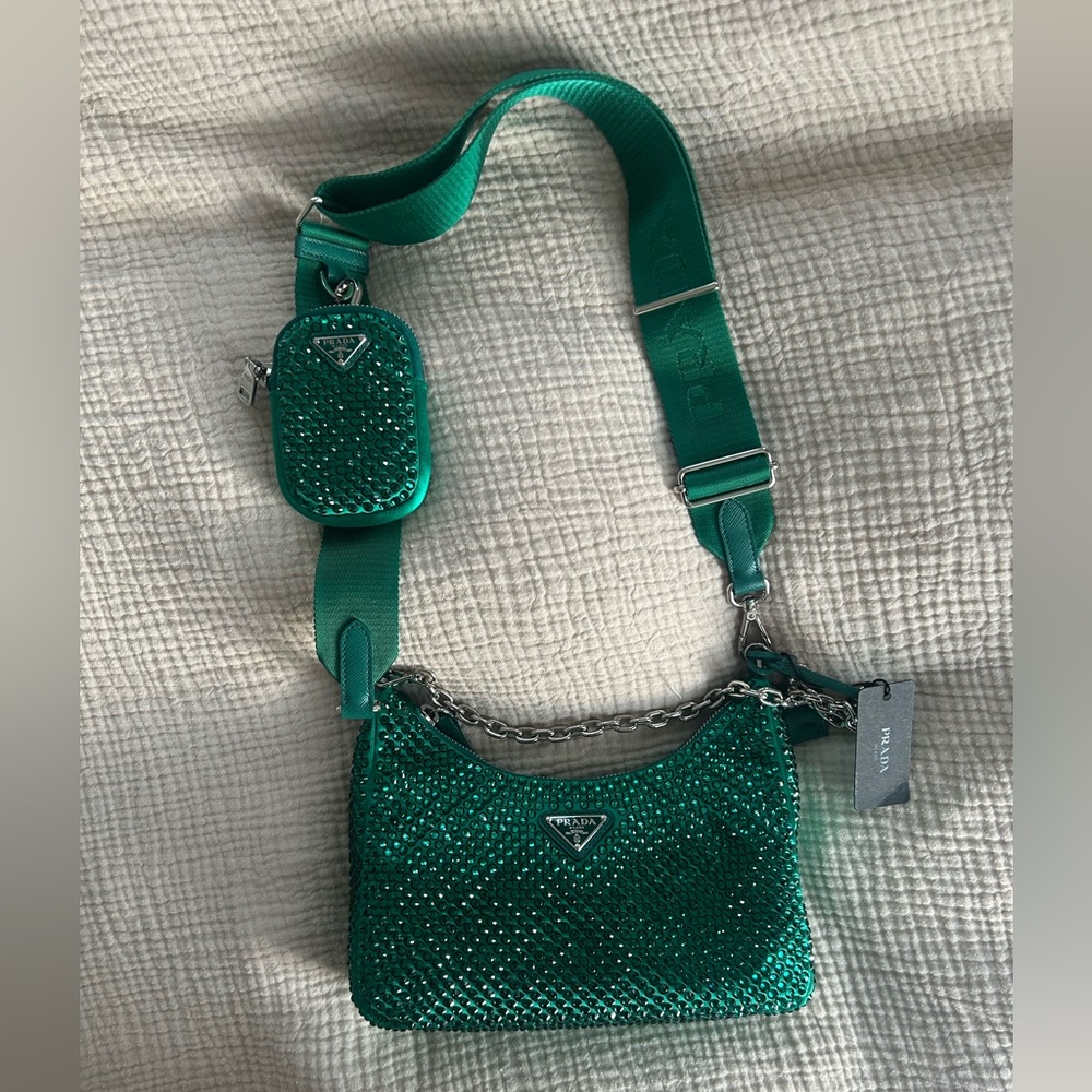 NWT PRADA Satin Crystal Re-Edition 2005 Shoulder Bag Mango